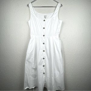 A New Day White Structured Belted Button-down Sleeveless Midi Dress